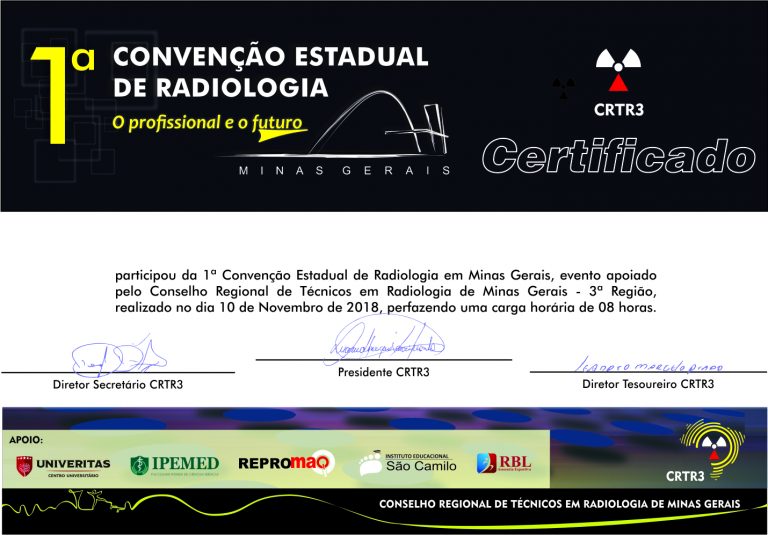 CERTIFICAÇÃO 1ª CONVENÇÃO ESTADUAL DE RADIOLOGIA EM MINAS GERAIS