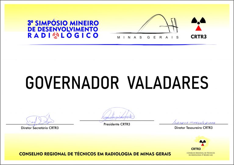 CERTIFICAÇÃO 3º SIMPÓSIO MINEIRO DE  DESENVOLVIMENTO RADIOLÓGICO – GOVERNADOR VALADARES