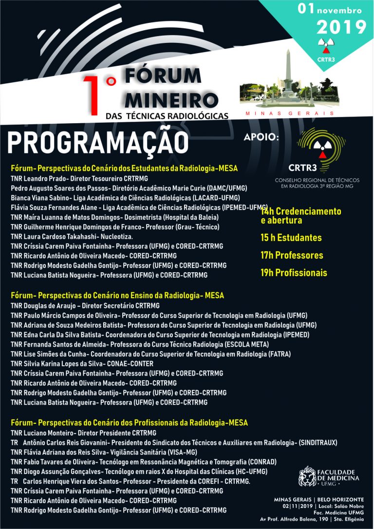 I FÓRUM MINEIRO DAS TÉCNICAS RADIOLÓGICAS – 01 DE NOVEMBRO