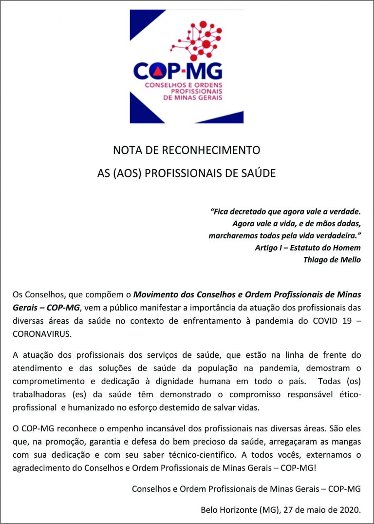 A Diretoria do CRTR3 está junto com o COP-MG – Conselhos e Ordens Profissionais de Minas Gerais
