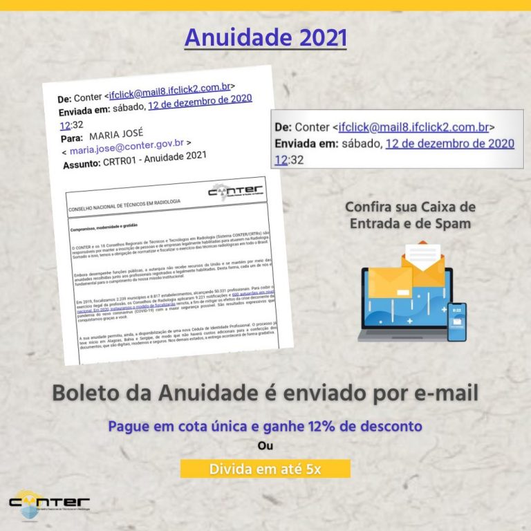 Começaram os envios dos boletos da Anuidade 2021 por e-mail