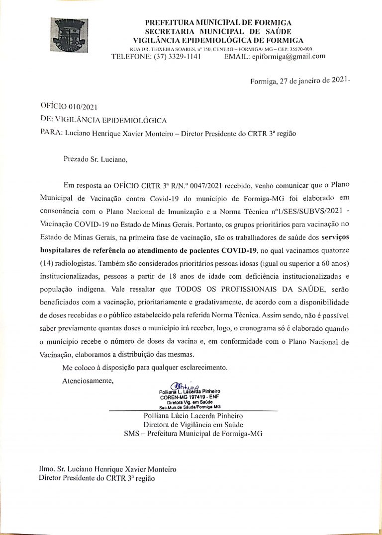 RESPOSTA A NOTA DE REPÚDIO (Cidade de Formiga – MG)