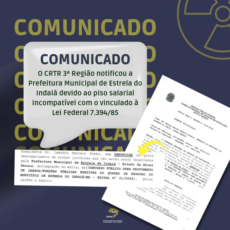 O CRTR 3ª Região notificou a Prefeitura Municipal de Estrela do Indaiá